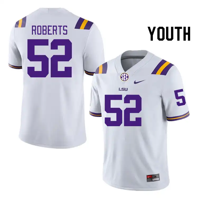 Youth LSU Tigers Kobe Roberts #52 White NCAA Football Jersey